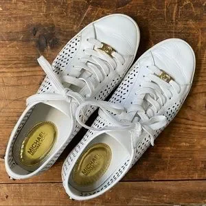 Michael Kors Olivia Leather Perforated Trainers Sneakers White Cutout  Summer